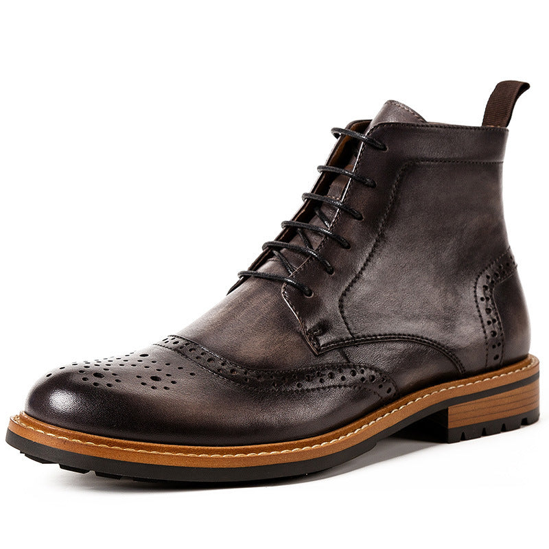 Men's Casual Cowhide Leather Round Toe Martin Boots