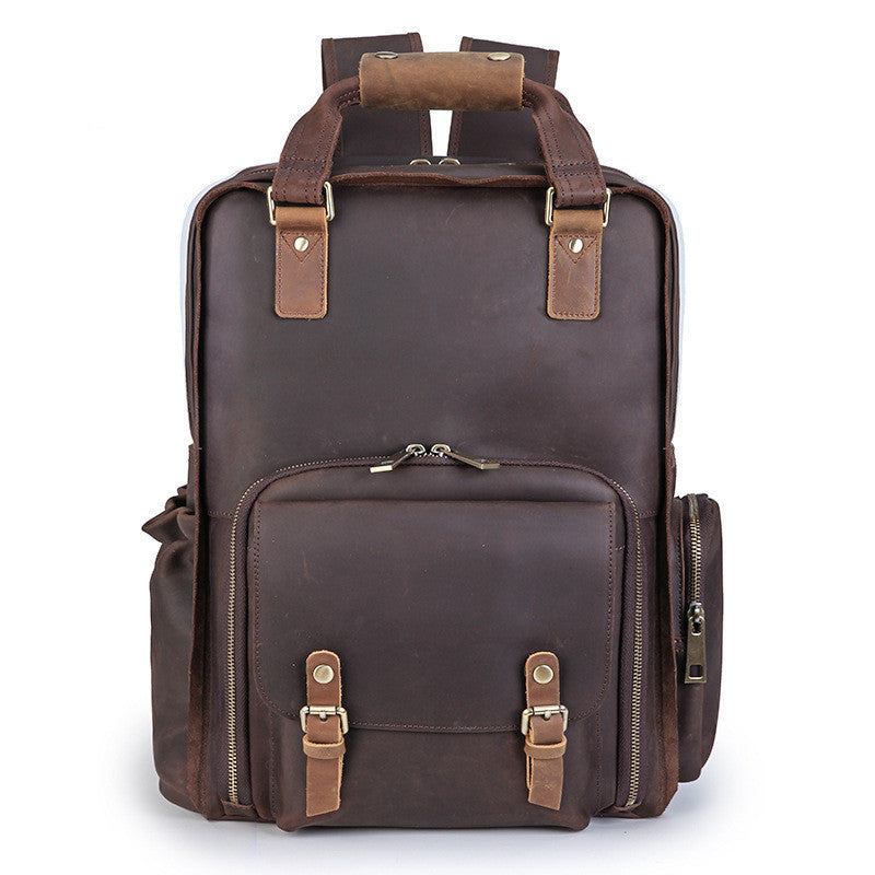Crazy Horse Leather Camera Shoulder Bag, Retro Style