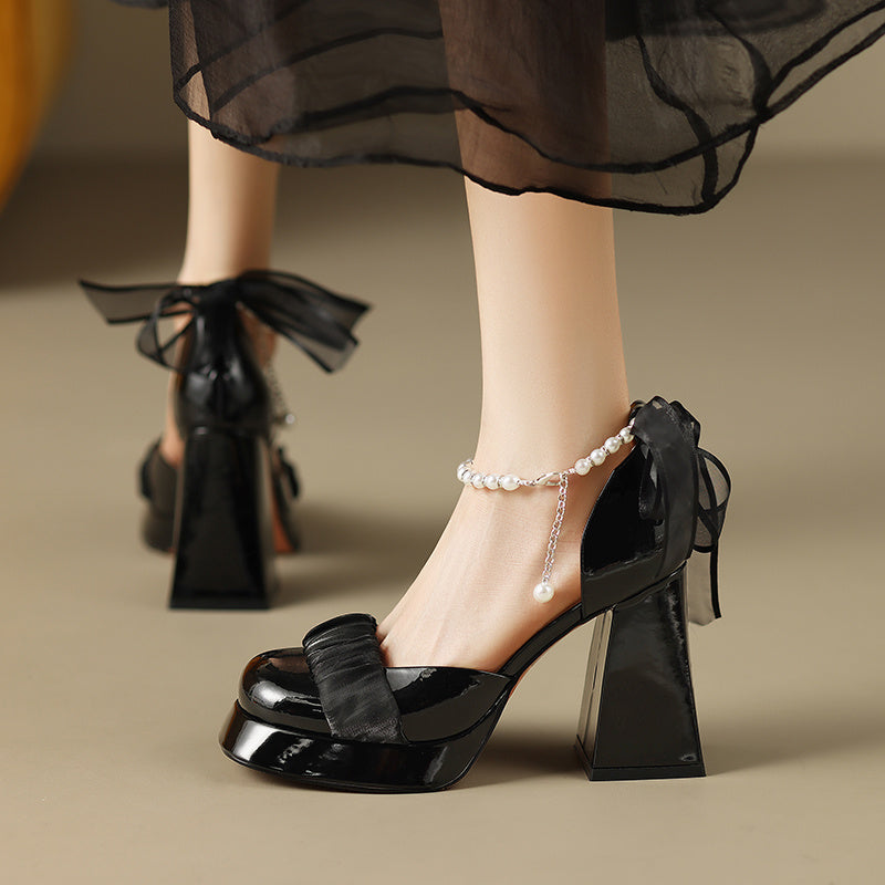 Baotou Chunky Heel Mary Jane Real Leather Shoes