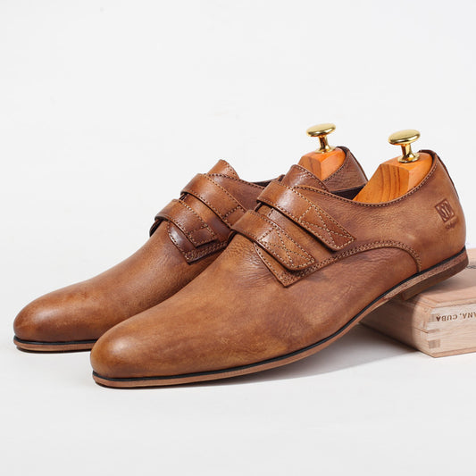Handmade Vintage Men's Leather Shoes, Wine Red/Yellow