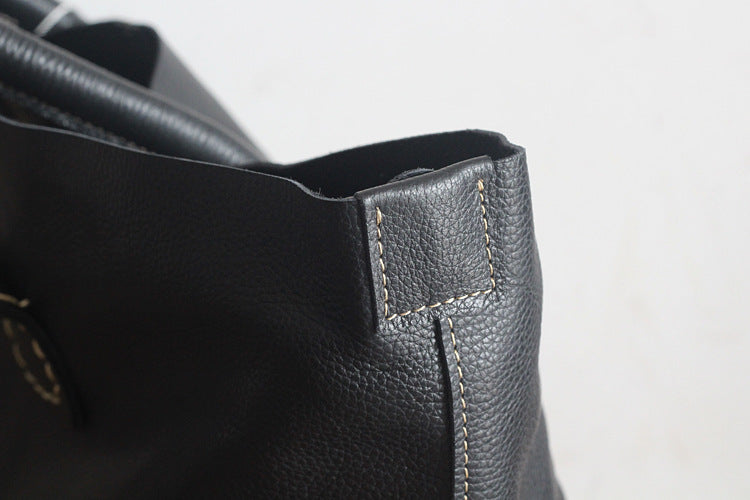Retro Handmade Large Black Leather Tote Bag
