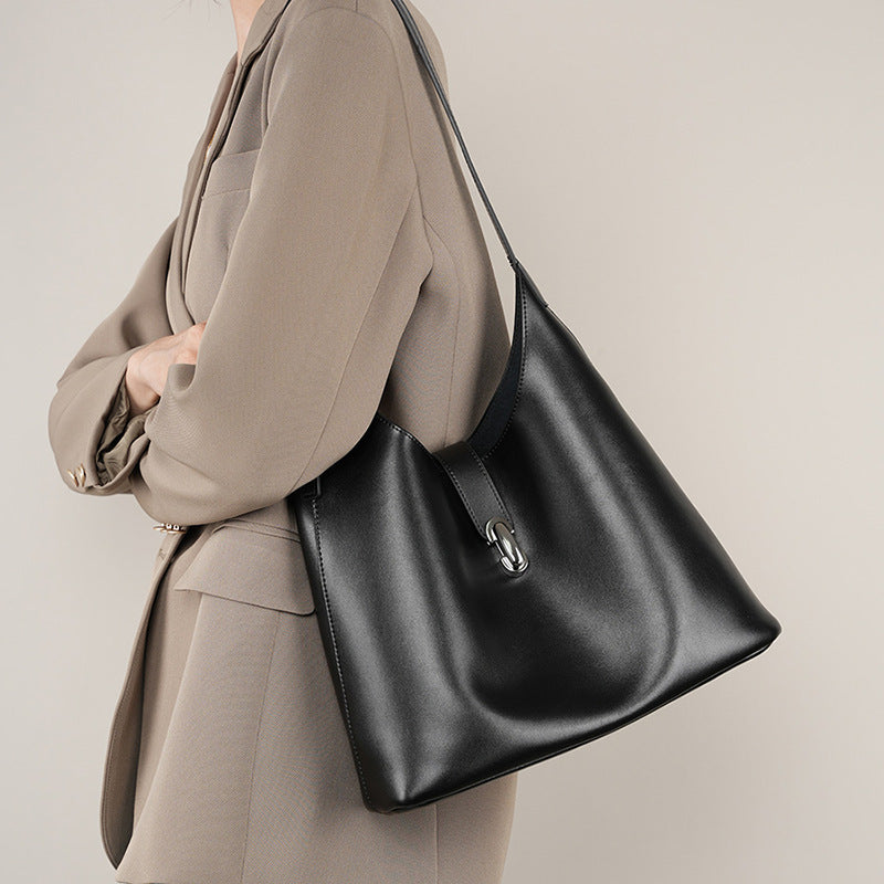 Large Cowhide Leather Tote Bag, Retro Style