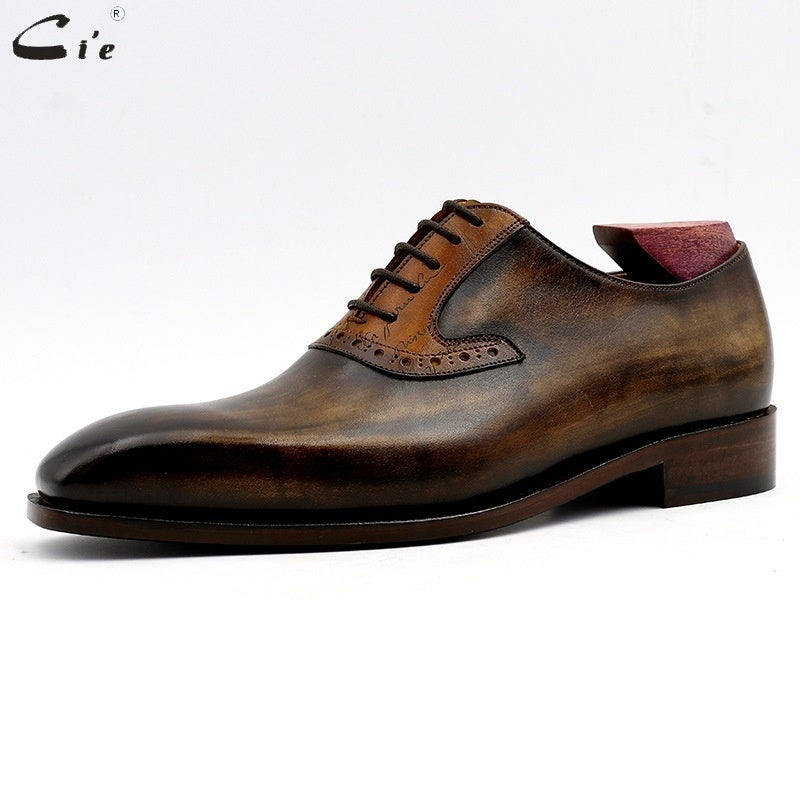 Cowhide Colorblock British Lace-Up Men's Leather Shoes