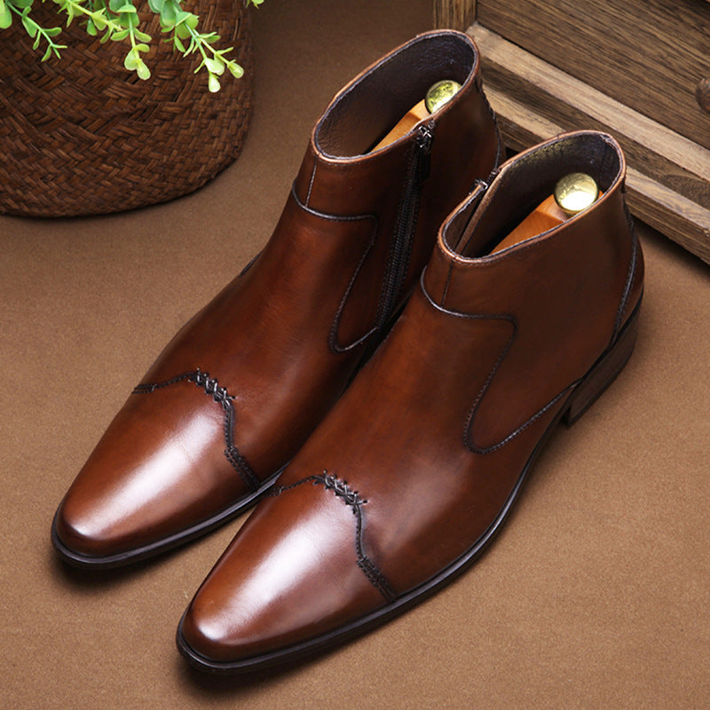 Men's Korean Style Martin Boots, Leather, Thick Heel
