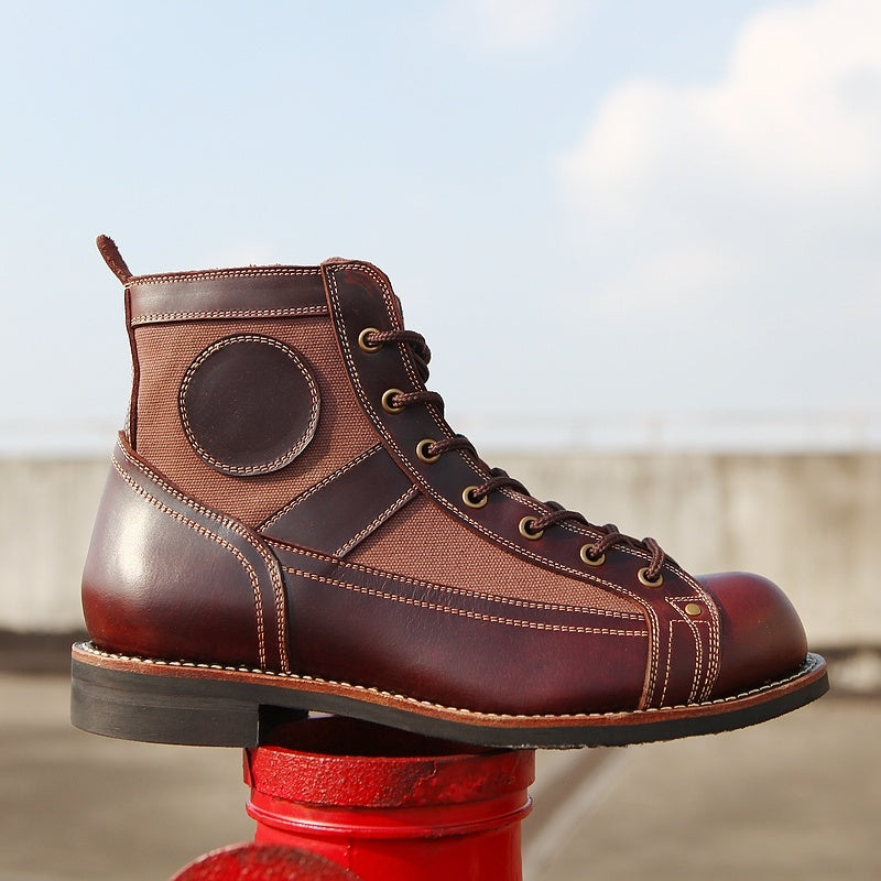 Men's Retro Casual High-Top Leather Shoes | Brown