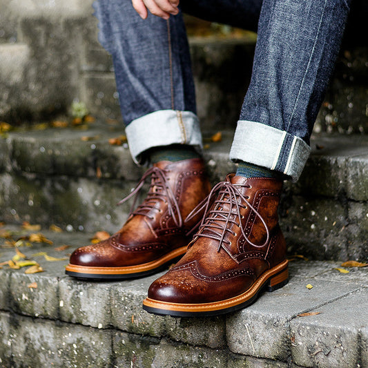 Men's Casual Round Toe Martin Boots | Cowhide Leather