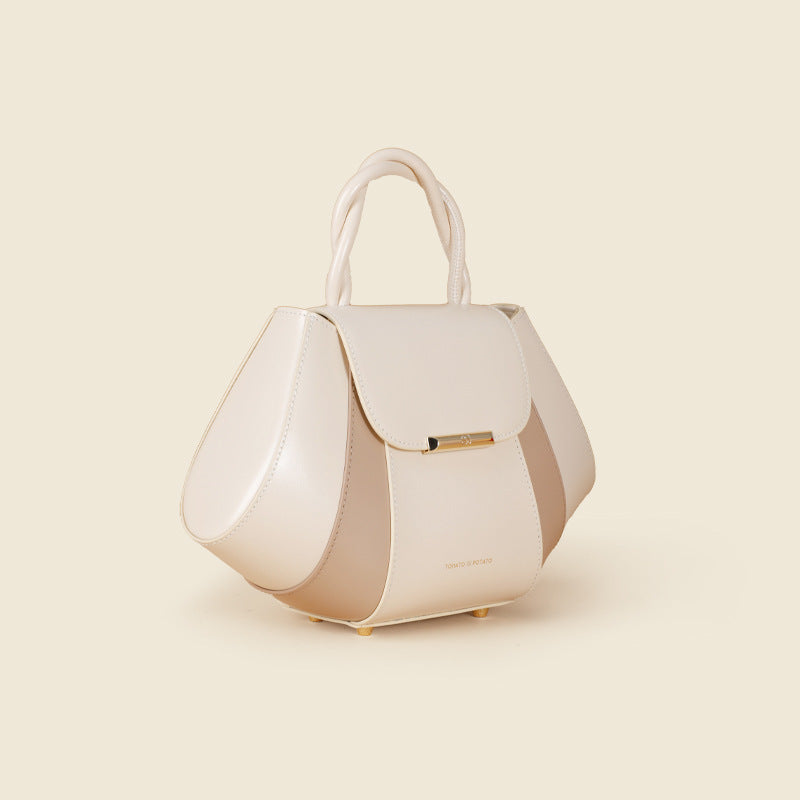 Women's Crossbody Shell Bag, Contrast Color Leather