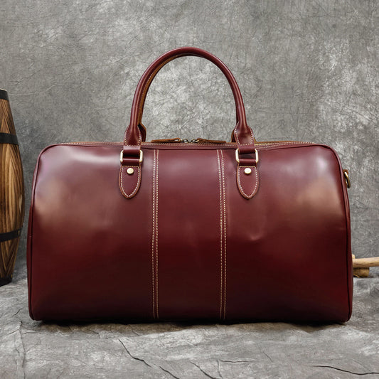 Large Capacity Men's Cowhide Leather Travel Shoulder Bag