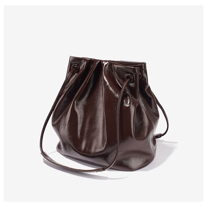 Women's Oil Wax Leather Drawstring Bucket Bag - Multi Color