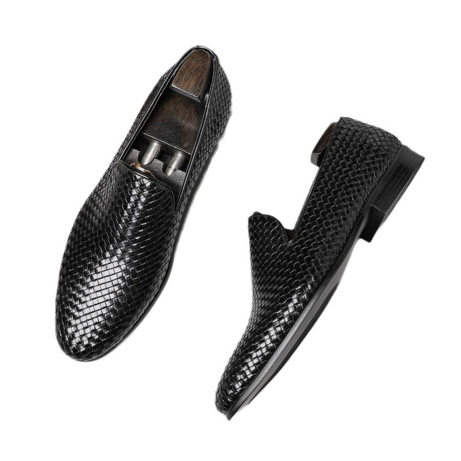 Men’s Cowhide Woven Slip-On Business Leather Shoes