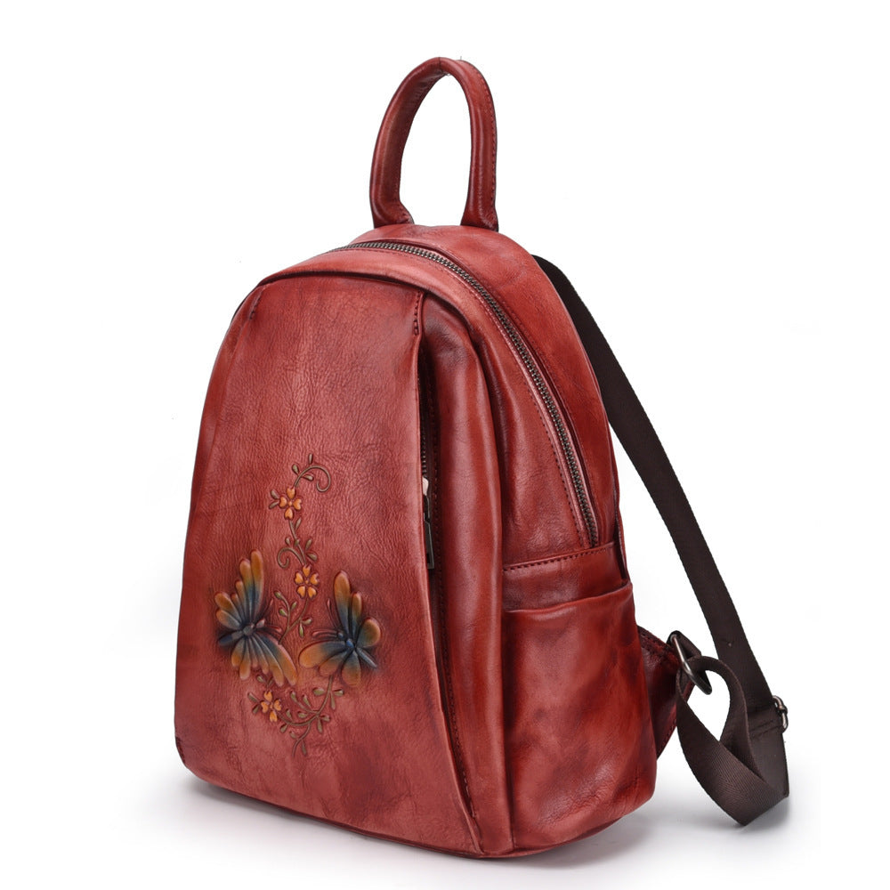 Women's Retro Cowhide Leather Backpack, Medium Size