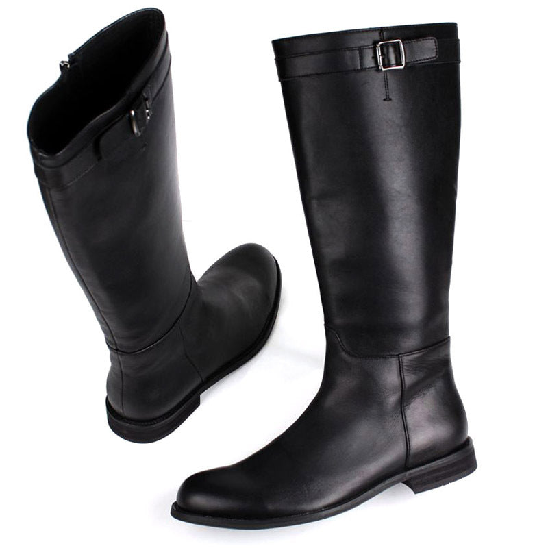 Men's Long Cowhide Knight Martin Boots, Leather, Black