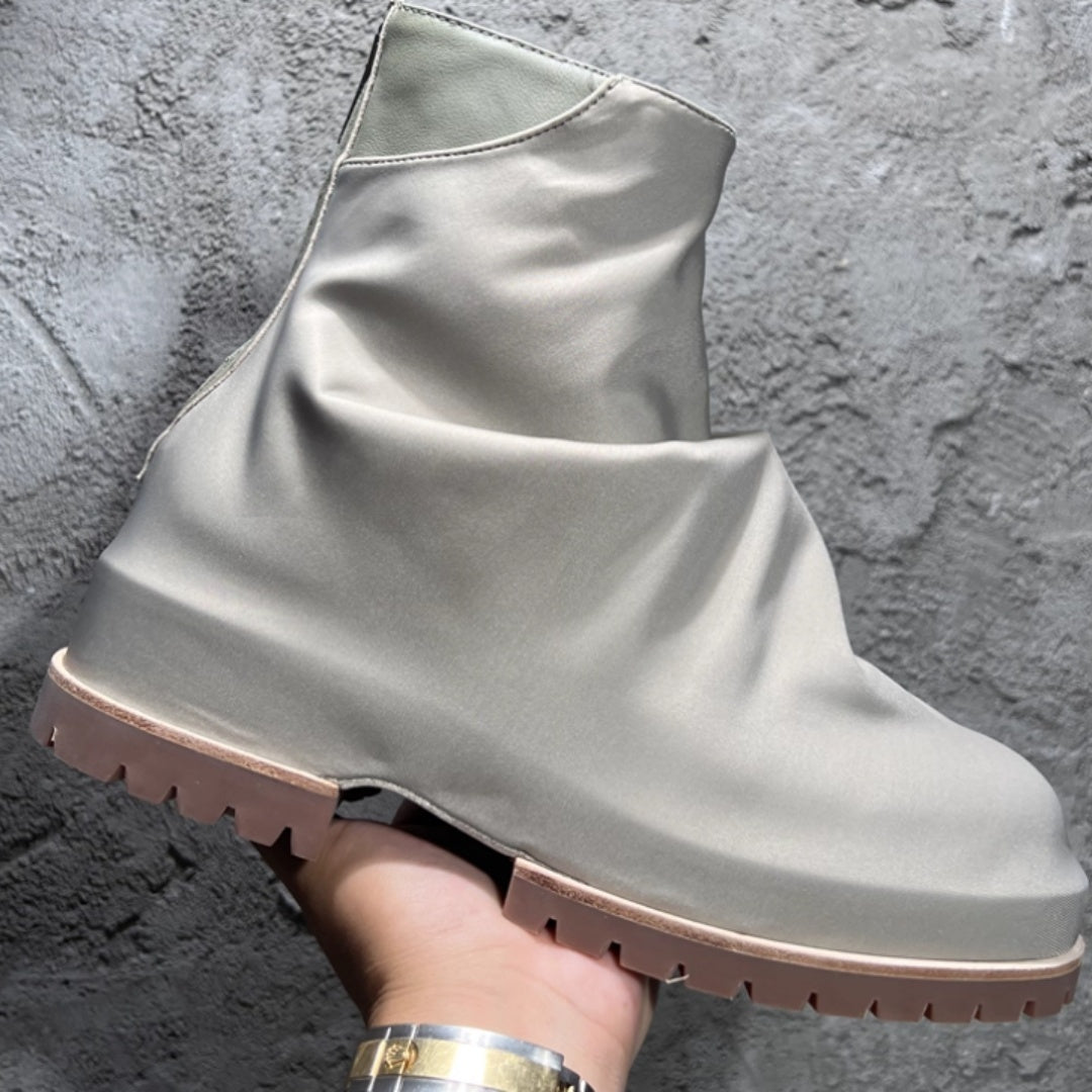 Men's Zip Platform High-top Pleated Leather Knight Boots