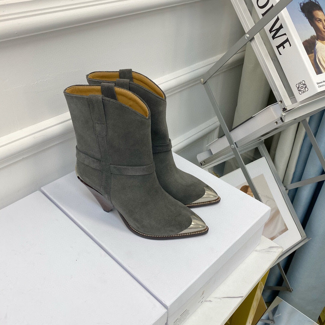 Vintage Pointed Toe Martin Boots with Metal Accent