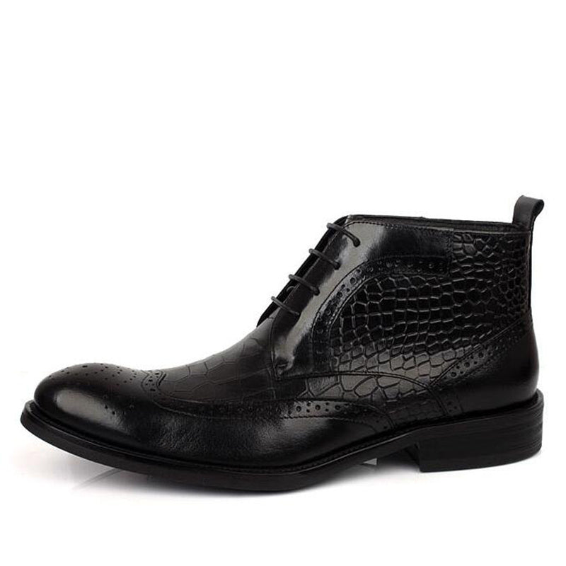 Men's First Layer Cowhide Warm Ankle Boots, Pointed Toe