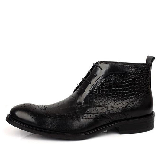 Men's First Layer Cowhide Warm Ankle Boots, Pointed Toe
