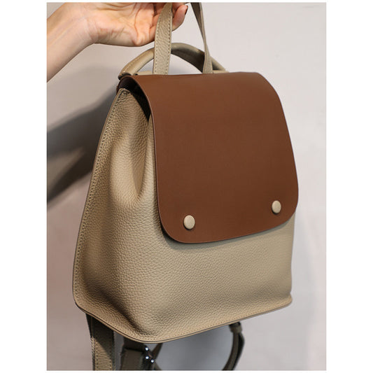 Women's Large Cowhide Leather Backpack - Retro Style