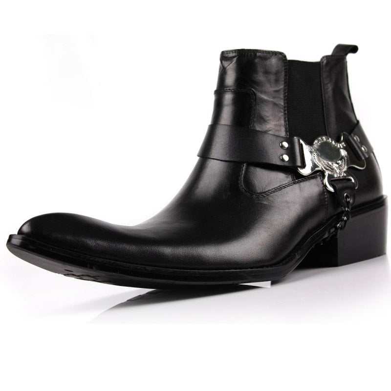 Men's British Pointed Toe Leather Motorcycle Boots