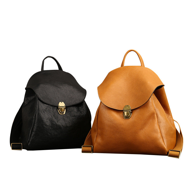 Women’s Vintage Leather Casual Backpack - Brown/Black
