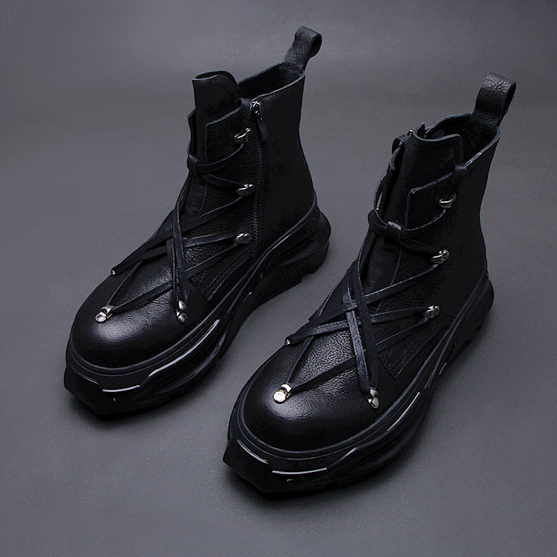Men's Winter Thick-Soled Motorcycle Martin Boots, Leather