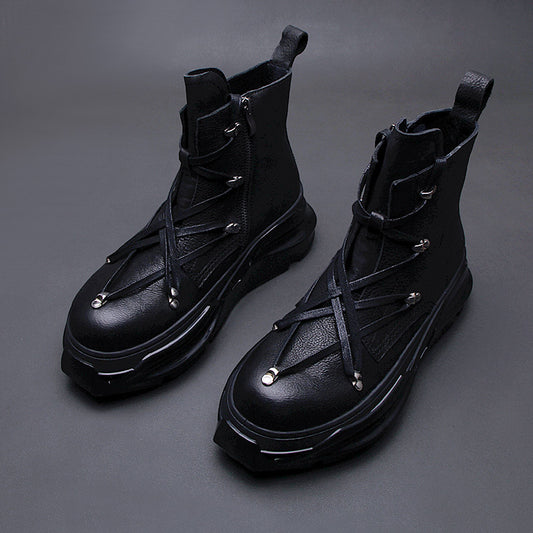 Men's Winter Thick-Soled Motorcycle Martin Boots, Leather