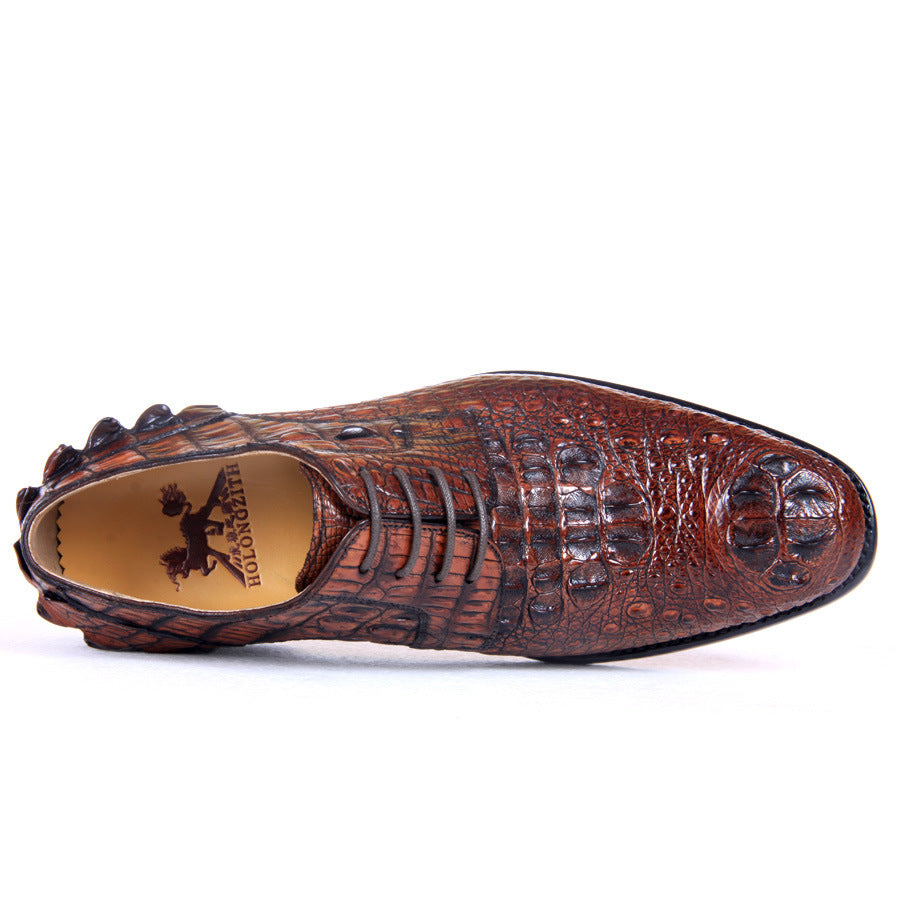 Shining Brown Crocodile Leather Korean Business Shoes