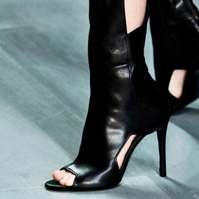 Fish Mouth Hollow High-heeled Women's Boots