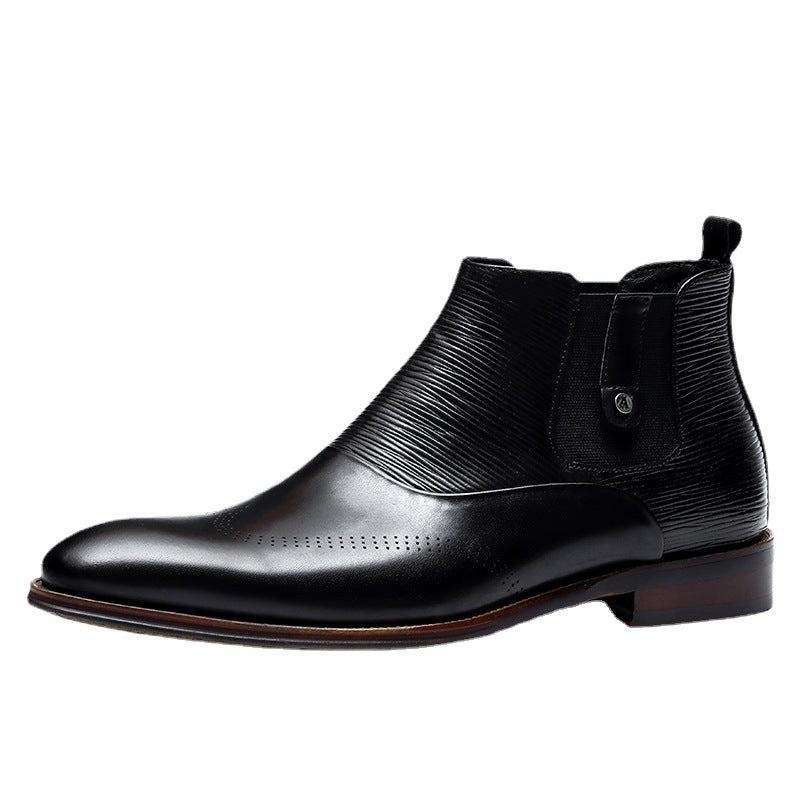 Men’s Retro High-Top Leather Winter Boots, Black/Brown