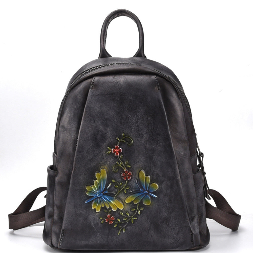Women's Retro Cowhide Leather Backpack, Medium Size