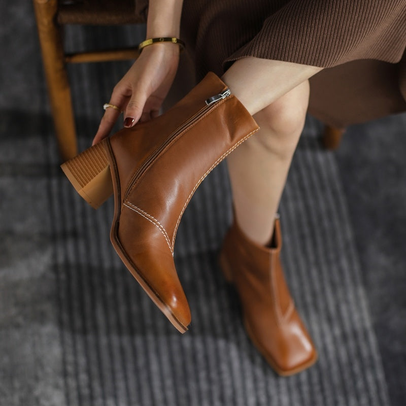 Women’s Lambskin Retro Chunky Heel Ankle Boots
