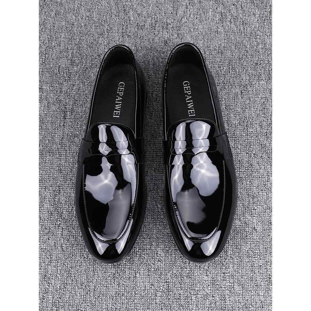 Glossy Black Leather Slip-On Business Casual Shoes