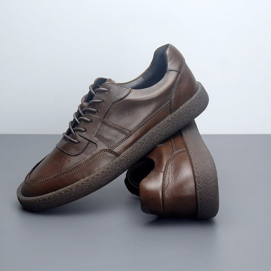Men's Vintage Leather Sneakers, Breathable Low Top