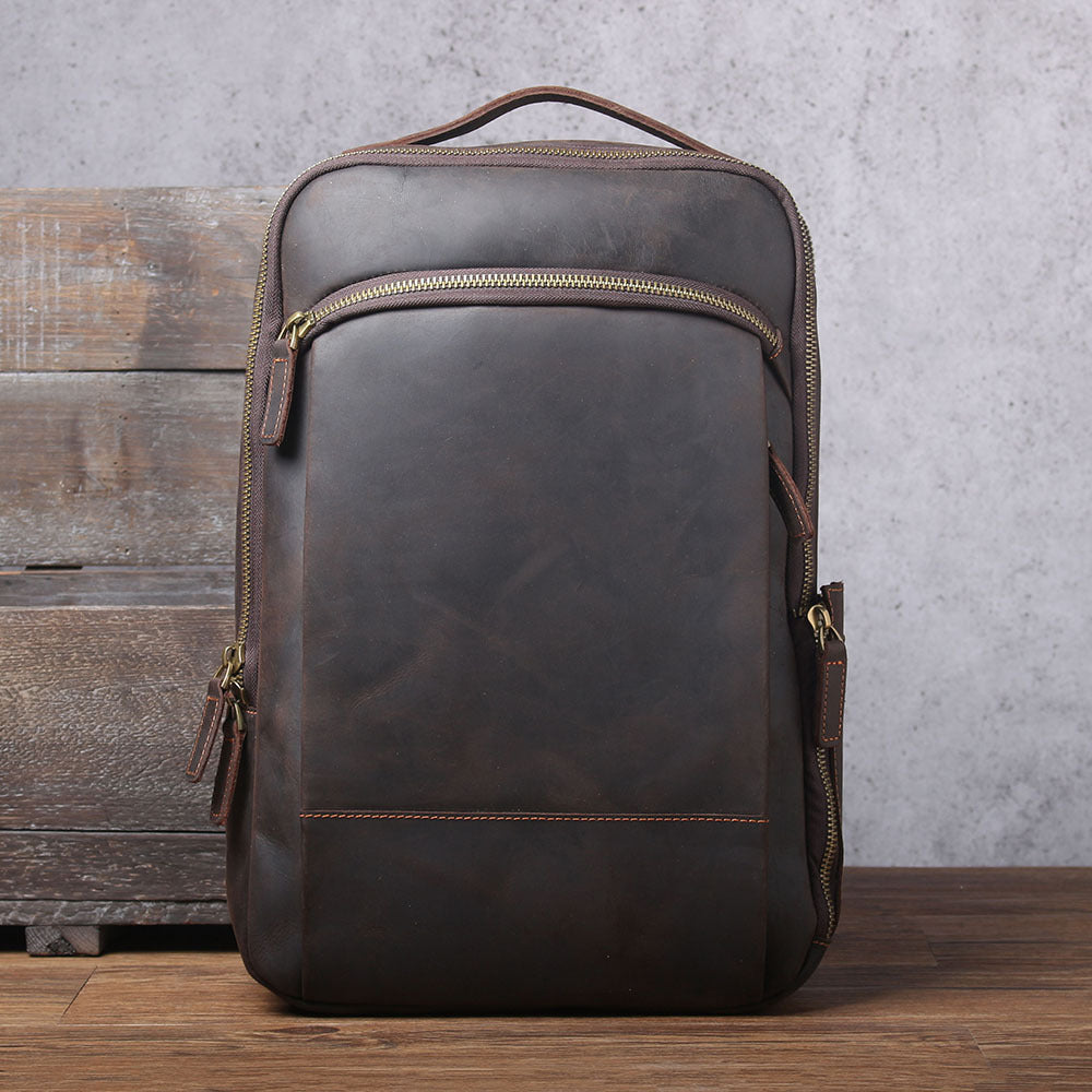 Men’s Vintage Leather Backpack, Waterproof, 20L