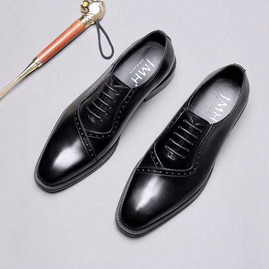 Carved Men’s Pointed Leather Business Wedding Shoes