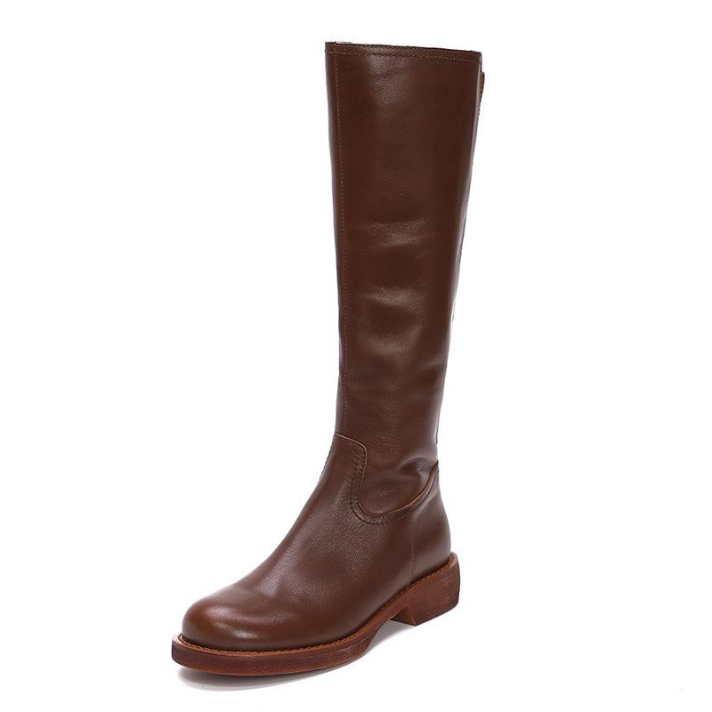 Retro British Style Genuine Leather Long Boots