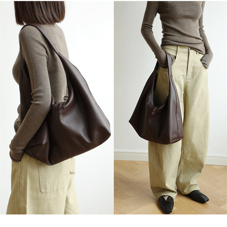 Special-interest Design Soft Cowhide Lazy Large Capacity Shoulder Casual Big Bag