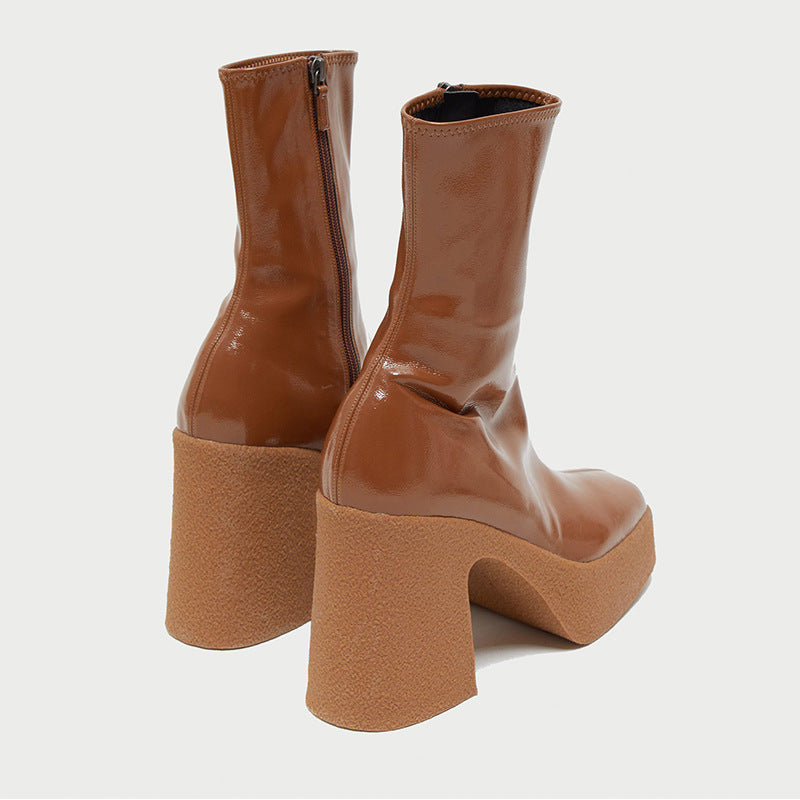 Women’s Square Toe Platform High Heel Boots