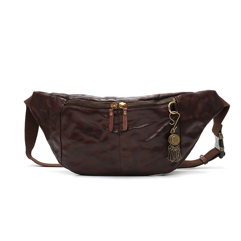 Men's Vintage Leather Waist Bag - Coffee & Black