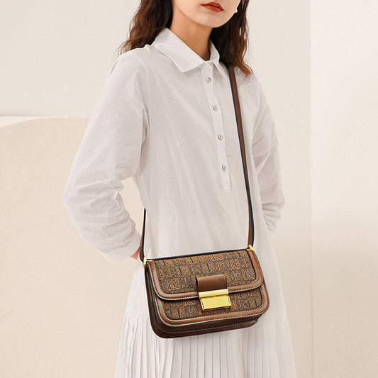 Retro Brown PU One-Shoulder Messenger Tofu Bag