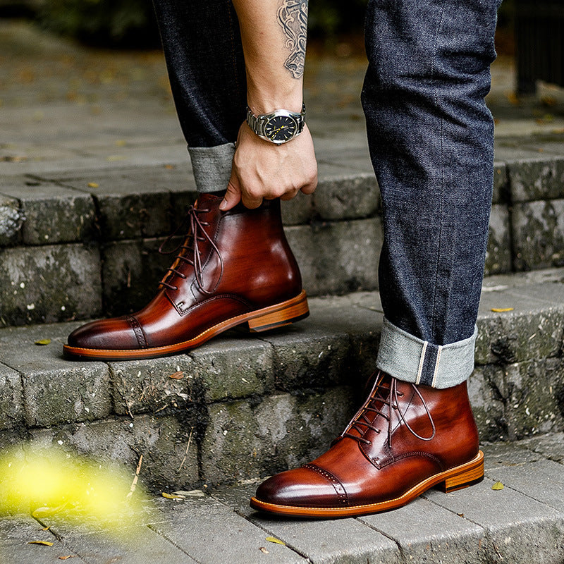 Men’s High-Top Cowhide Leather British Martin Boots