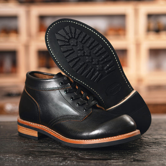 Men's Leather Low-Top Round Toe Tooling Casual Boots