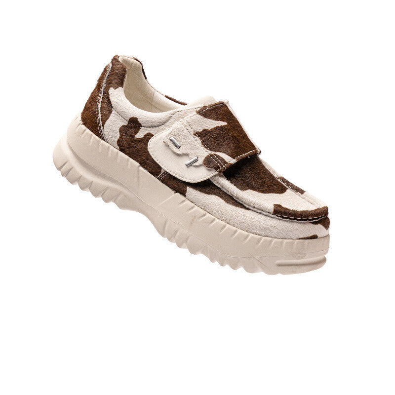Cow Leather Thick-Soled Platform Sneakers, Multiple Sizes