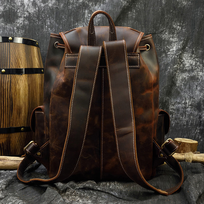 Retro Men’s First Layer Cowhide Casual Backpack 18"