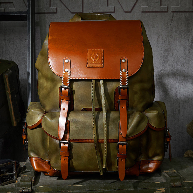 First Layer Cowhide Leather Men's Travel Backpack