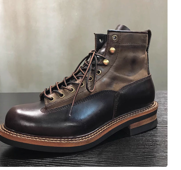 Retro Distressed High-Top Leather Martin Boots