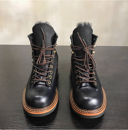 Retro Distressed High-Top Leather Martin Boots