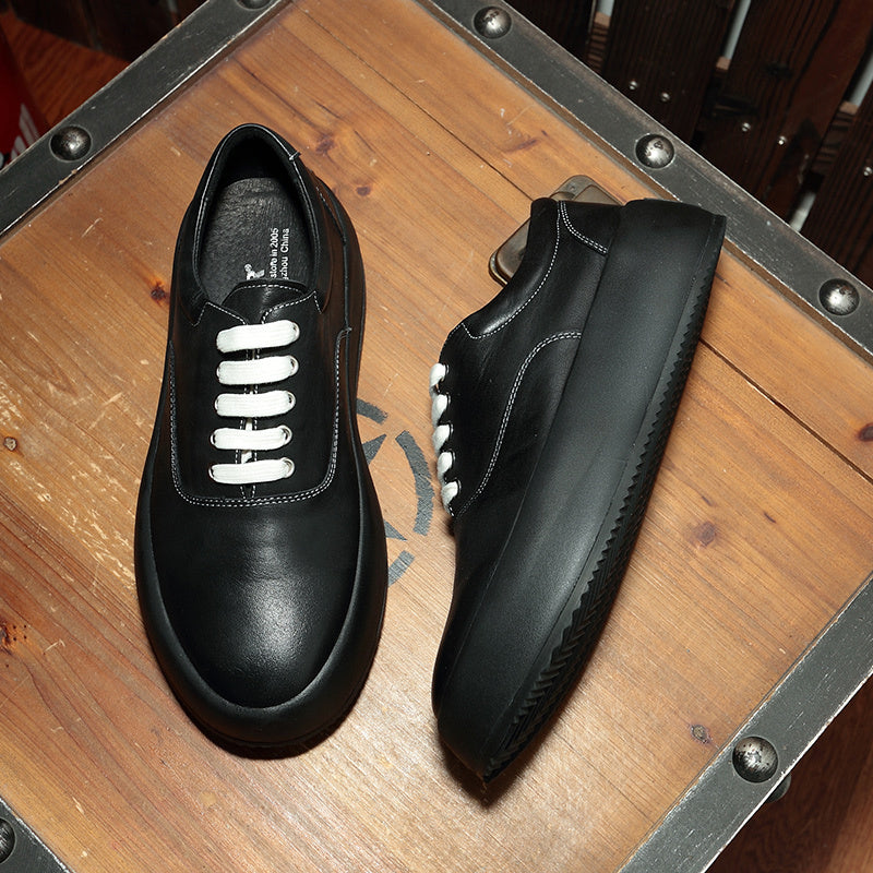 Korean Men’s Leather Muffin Shoes, Thick Mid Heel