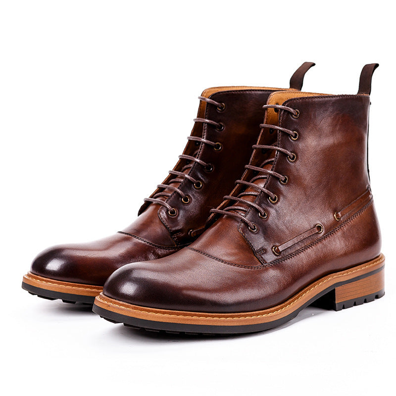 British Men's Retro Martin Boots | Cowhide Leather Brown