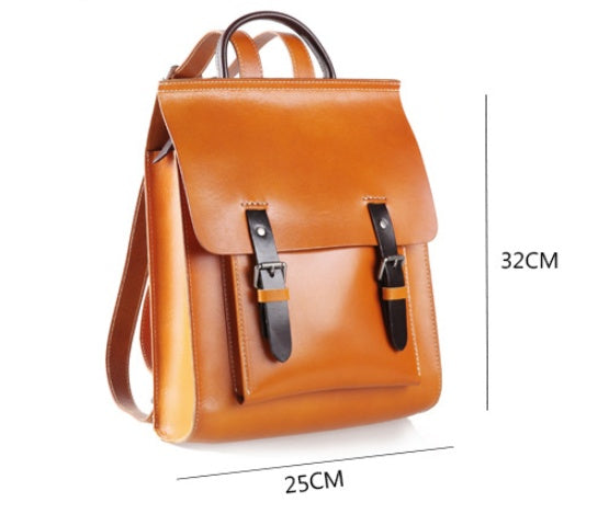 Durable First Layer Cowhide Leather School Bag - Square