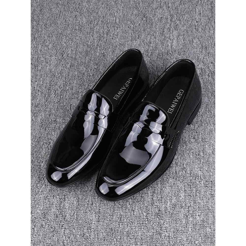 Glossy Black Leather Slip-On Business Casual Shoes